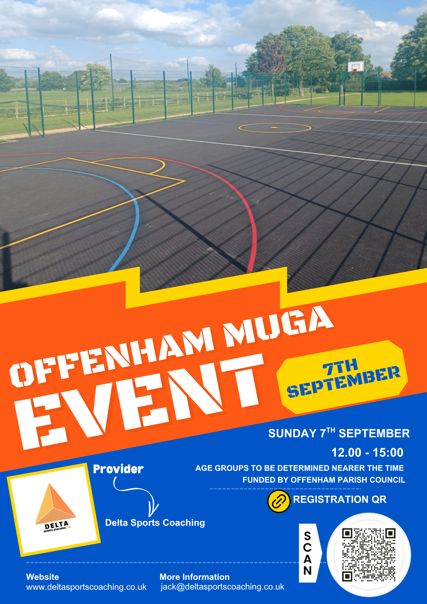 Offenham MUGA sports coaching sessions poster for September 2025