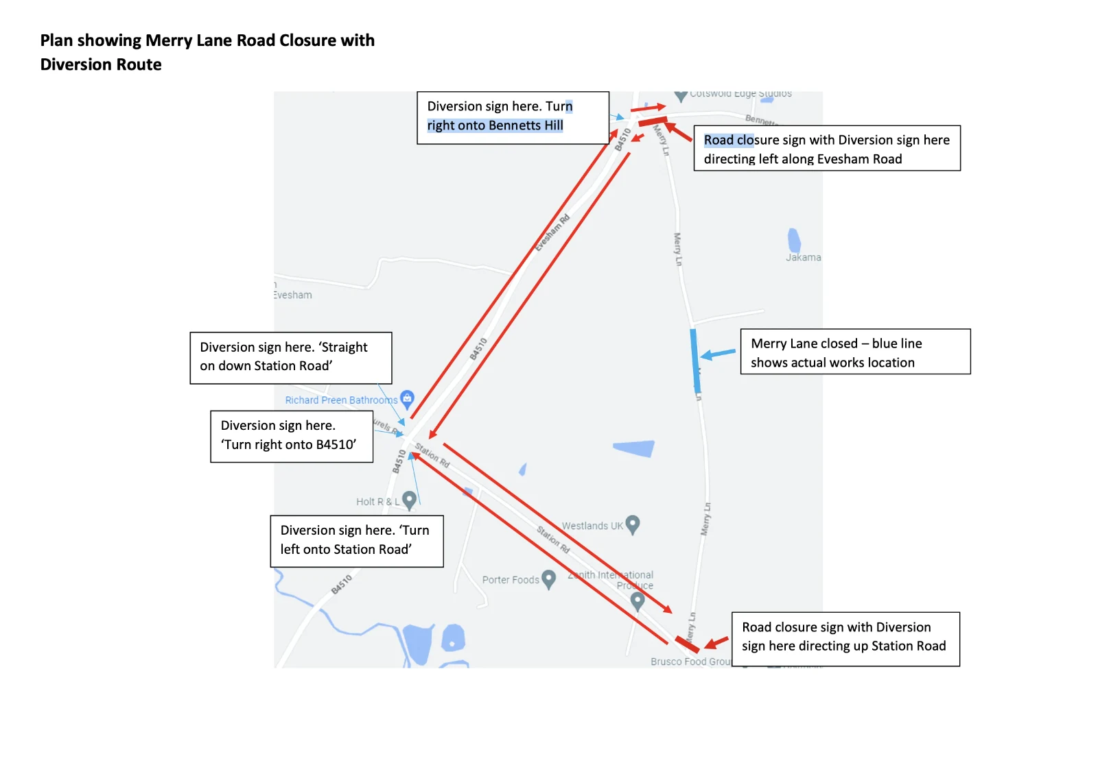 Temporary Road Closure Details for Merry Lane in Offenham in August 2026