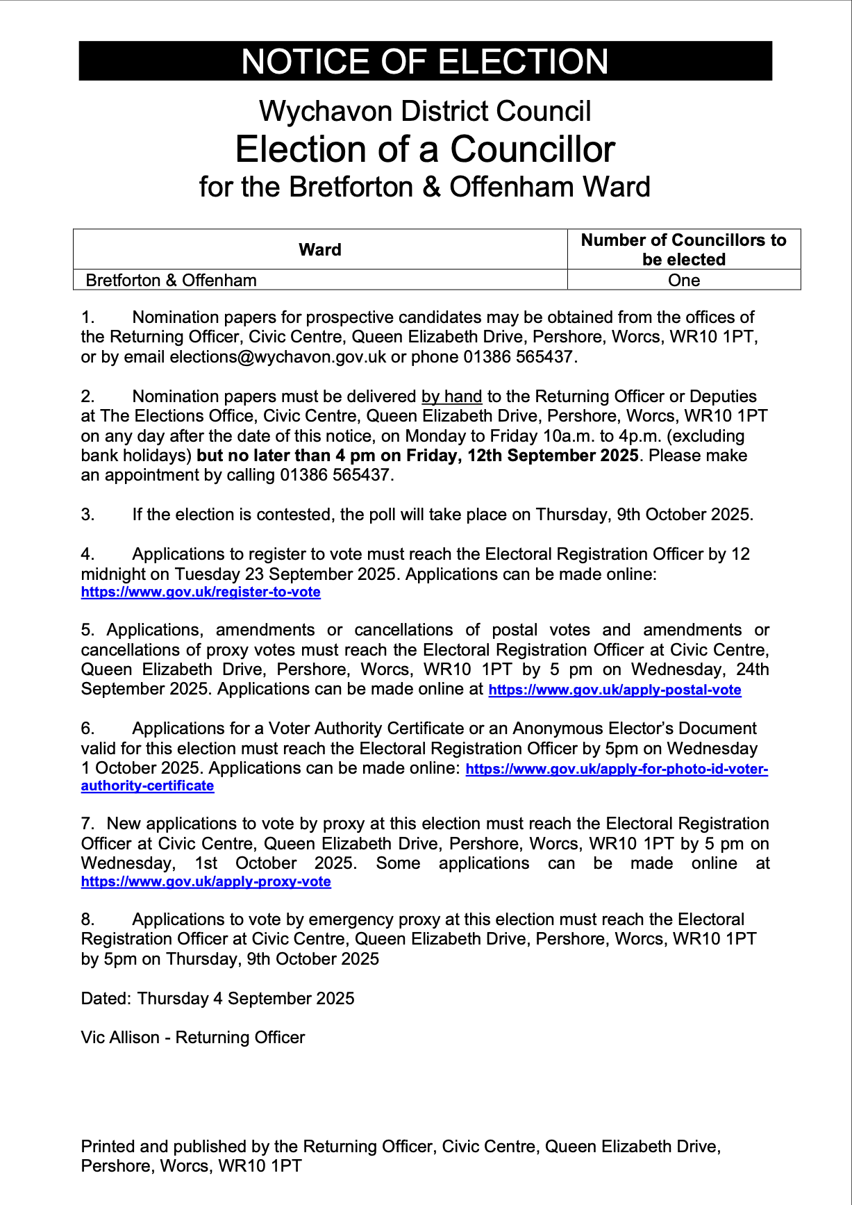 Wychavon District Council Election Notice